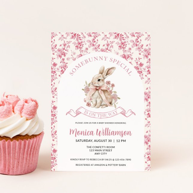 Bebé conejito Bebé Ducha Invitación Toile (Girl's Baby Shower Baby Bunny Invite)