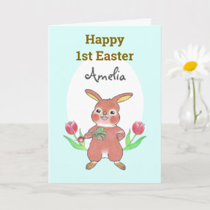 Bebé conejo lindo feliz primera tarjeta plegada az