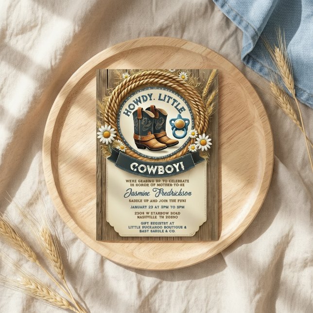 Bebé Cowboy Blue Western Baby Shower Invitación (Subido por el creador)
