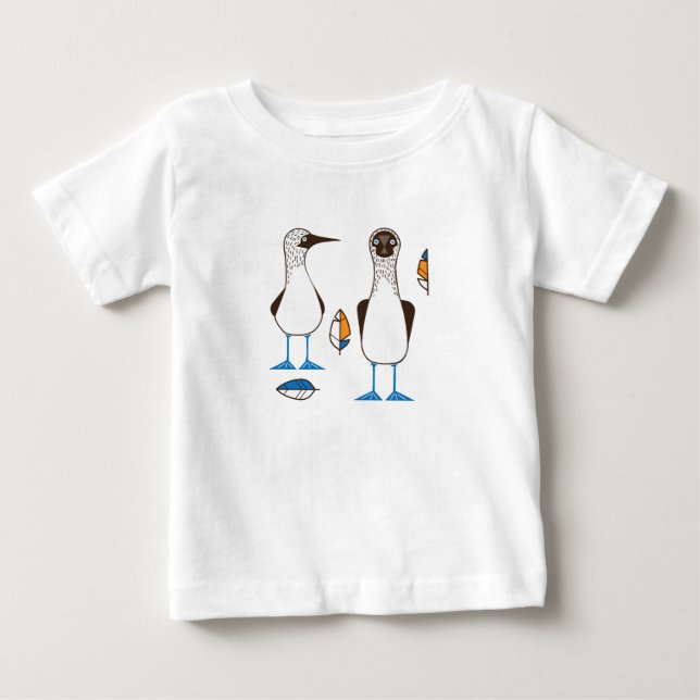 Bebé Curiosa camiseta de pie azul (Anverso)
