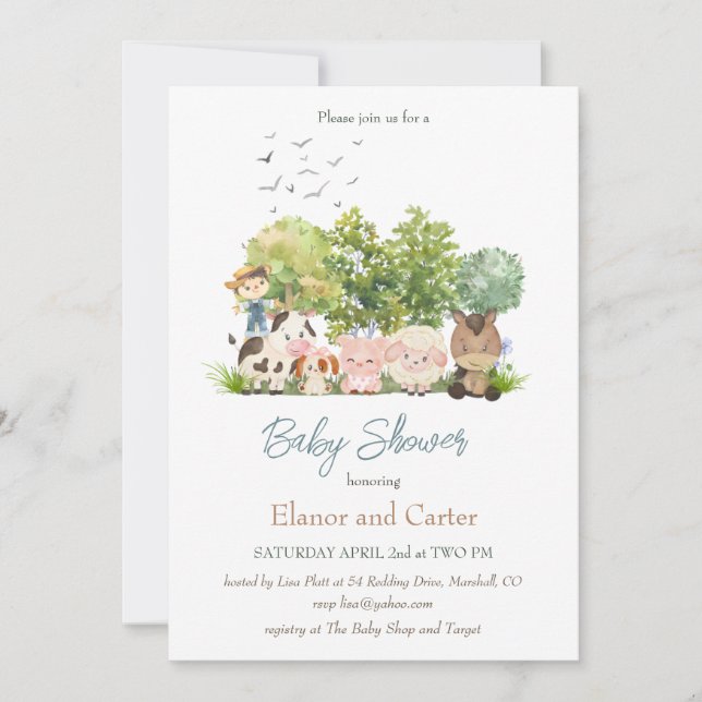 Bebé de Animales Coed Invitación de Baby Shower (Anverso)