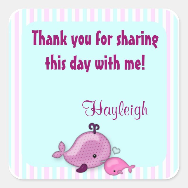 Bebé de ballena pequeña mami pegatina cuadrado del (Anverso)