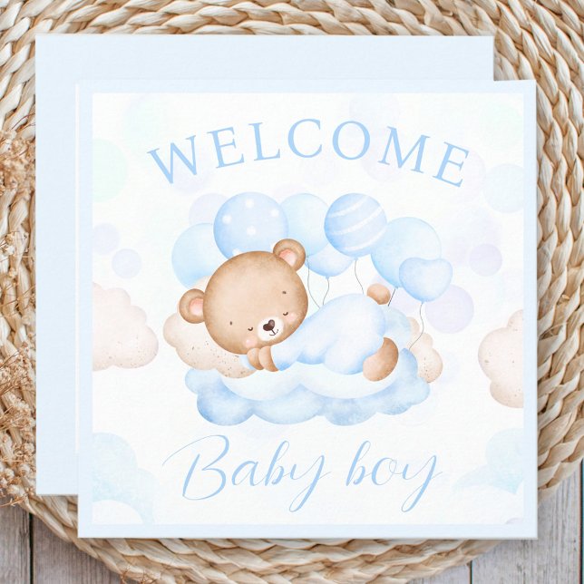 Bebé de bienvenida (Welcome Baby Boy Name Blue Bear Card)