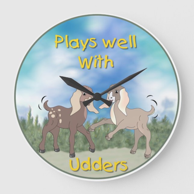 Bebé de cabras juega bien con el reloj de pared de (Anverso)