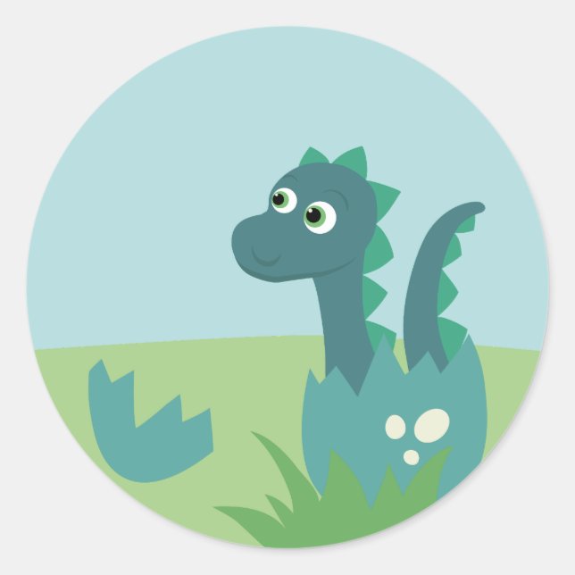 Bebé de dinosaurio en pegatina de huevos. (Anverso)