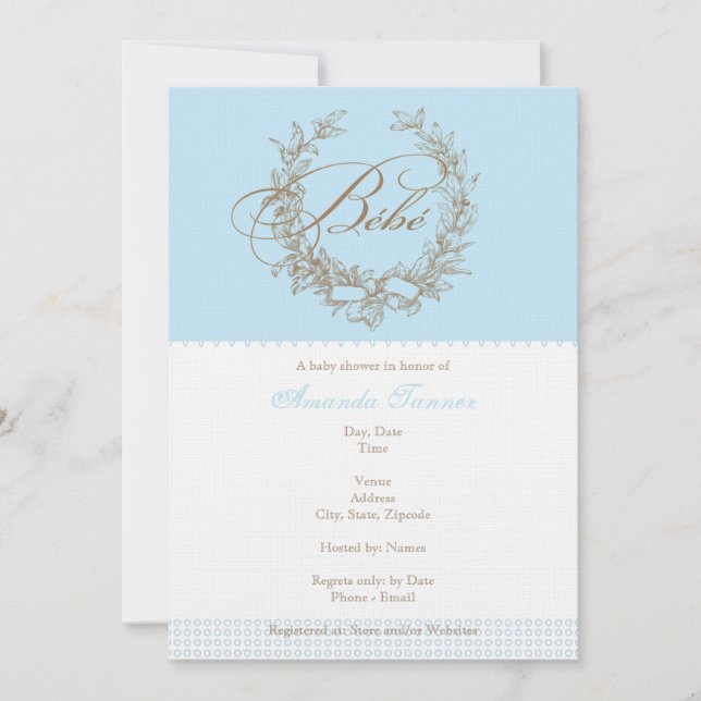 Bebe de encargo - invitación azul de Baby Shower (Anverso)