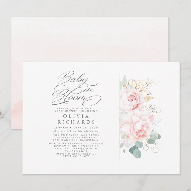 Bebé de flores rosadas Curte Invitación a Baby Sho (Anverso / Reverso)