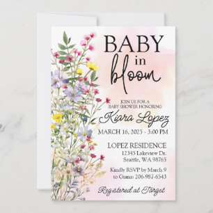 Bebé de flores silvestres en una invitación de Bab