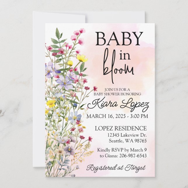 Bebé de flores silvestres en una invitación de Bab (Anverso)