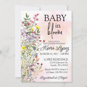 Bebé de flores silvestres en una invitación de Bab