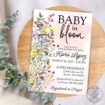 Bebé de flores silvestres en una invitación de Bab