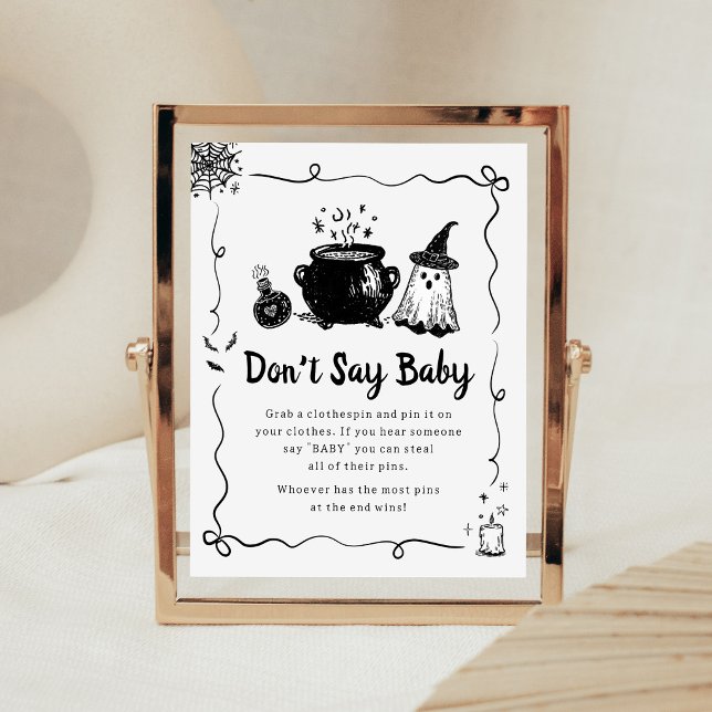 Bebé de Halloween está en camino Señal de No Digas (Hand Drawn A Baby is Brewing Baby Shower Don't Say Baby Sign)