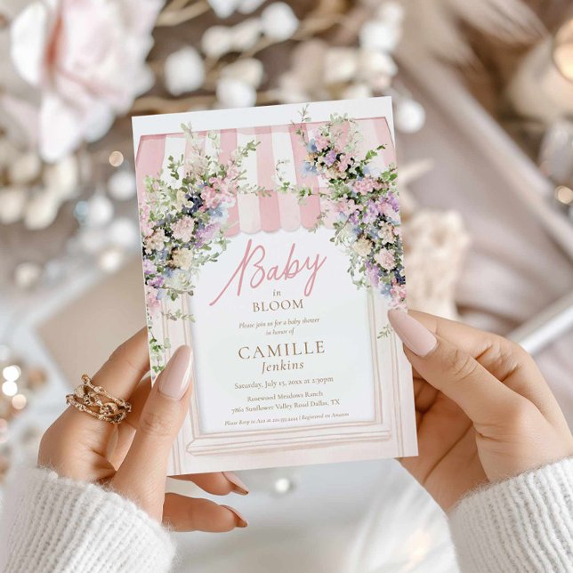 Bebé de jardín en Chica de sangre Invitación a Bab (Elegant Pink Baby in Bloom Baby Shower Invite)