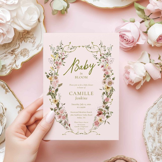 Bebé de jardín en la invitación de Baby Shower en  (Garden Baby in Bloom Baby Shower Invite)