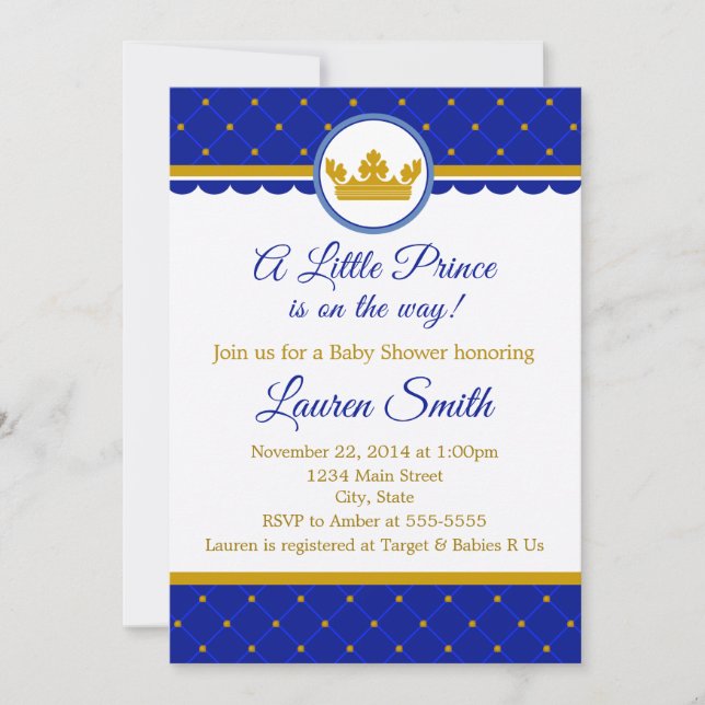 Bebé de la invitación de príncipe Baby Shower (Anverso)