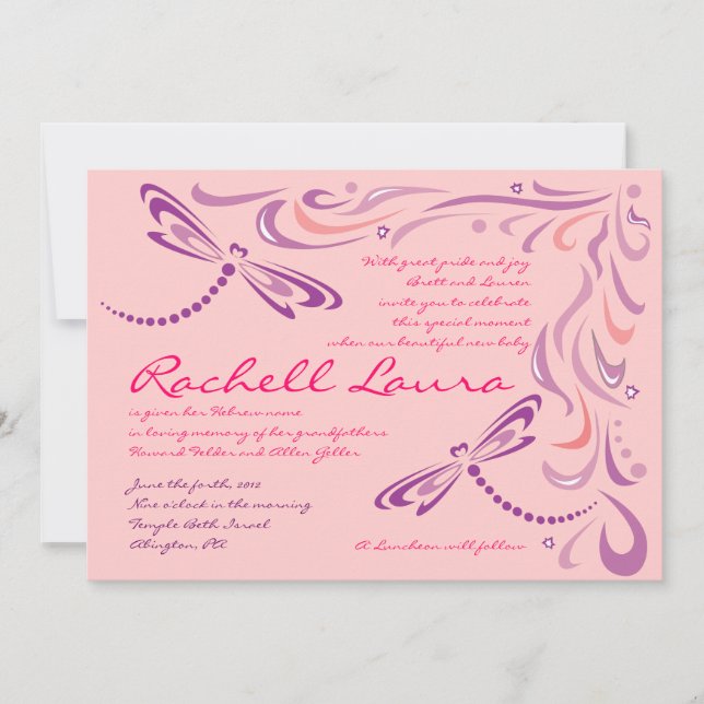 Bebé de la libélula que nombra la invitación (Anverso)