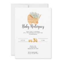 Bebé de mimbre y madera - Invitación gris
