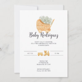 Bebé de mimbre y madera - Invitación gris