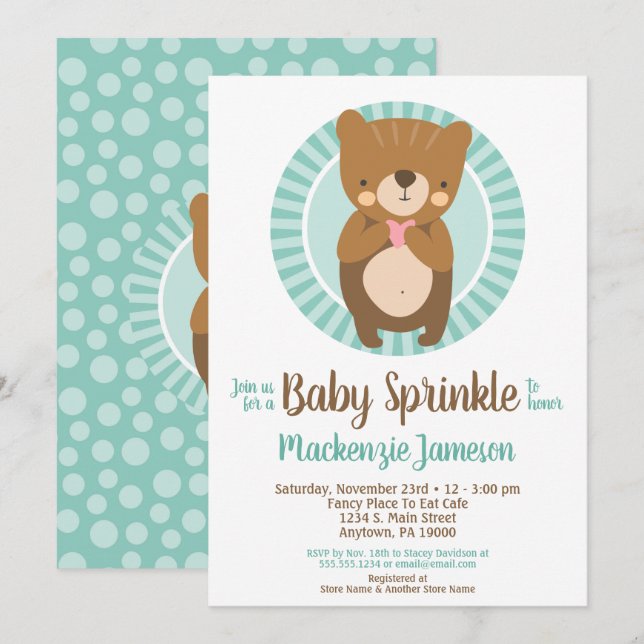 Bebé de oso marrón lindo Invitación a rociar Neutr (Anverso / Reverso)