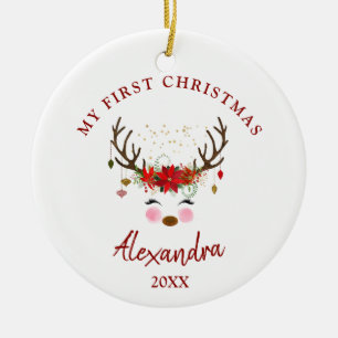 Bebé de renos lindo 1.ᵉʳ Ornamento de Navidad