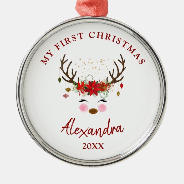 Bebé de renos lindo 1.ᵉʳ Ornamento de Navidad (Frente)