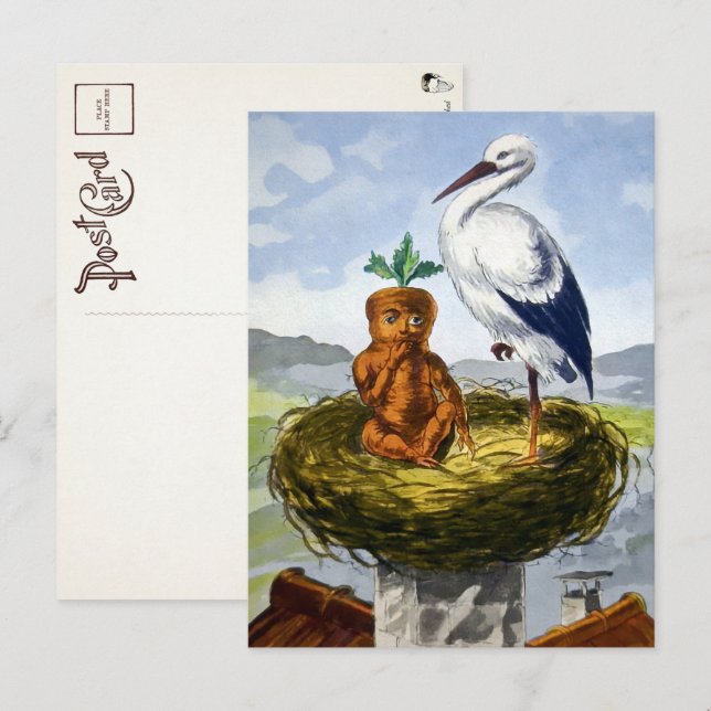 Bebé de zanahoria victoriano en una postal nidita (Anverso / Reverso)