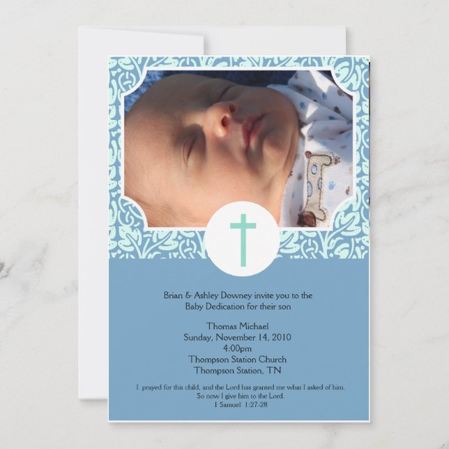 Bebé Dedicación Baptismo Boyano Invitación a la fo (Anverso)