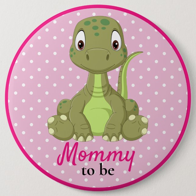Bebé Dinosaurio Mami T rex Botón Baby Shower Rosa (Anverso)