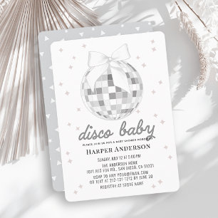 Bebé Disco Bola de Disco de Plata Invitación de Ba