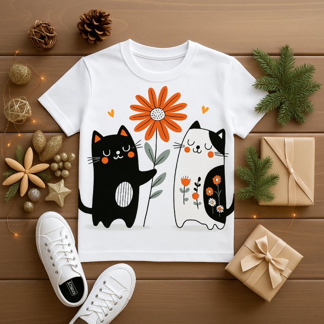 Bebé diseño de camiseta de amor de gato ("Flower of Friendship – Cute Cat T-Shirt Design")