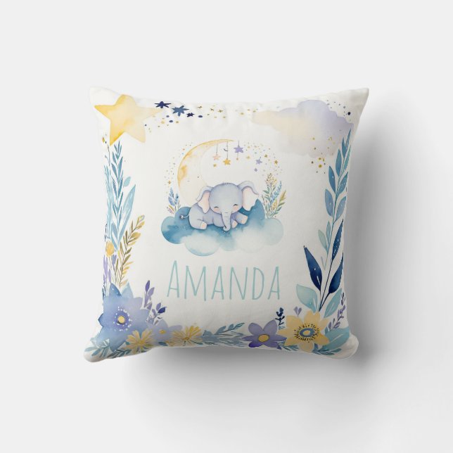 Bebé dormido Elefante Boho Nombre Almohada de la G (Reverso)
