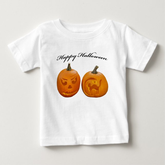 Bebé Dos calabazas feliz camiseta de Halloween (Anverso)