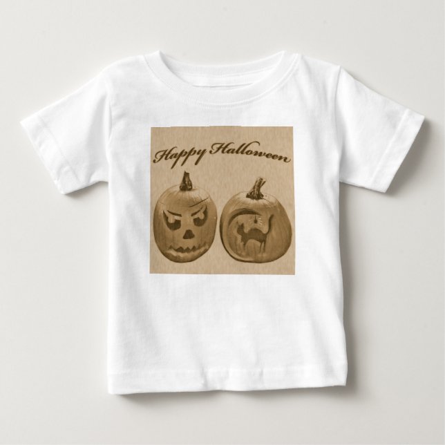 Bebé Dos calabazas feliz camiseta de Halloween (Anverso)