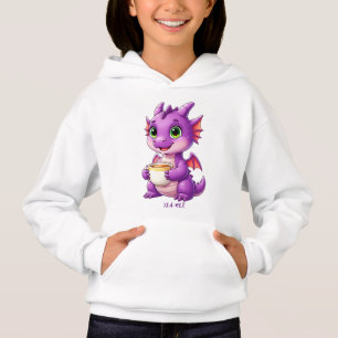 Bebé Dragón Adorable Sosteniendo Taza de Té Kawaii