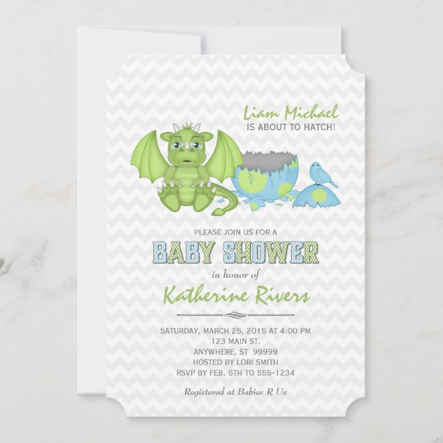 Bebé Dragon Baby Shower Invitación Verde Gris Azul (Anverso)