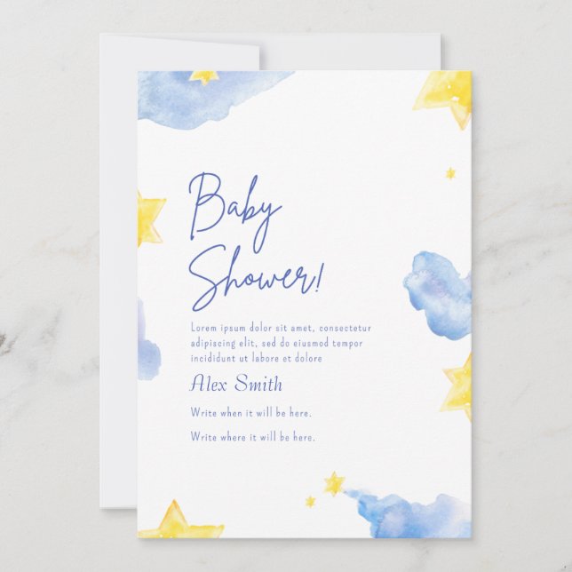 Bebé ducha acuarela azul Invitación (Anverso)