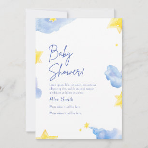 Bebé ducha acuarela azul Invitación