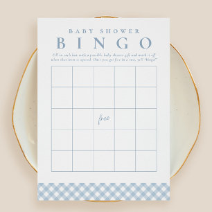 Bebé ducha bingo linda tarjeta azul gingham fiesta