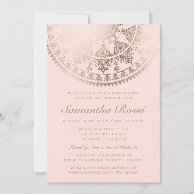 Bebé ducha Invitaciones Relieve metalizado dorado  (Anverso)