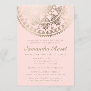 Bebé ducha Invitaciones Relieve metalizado dorado 