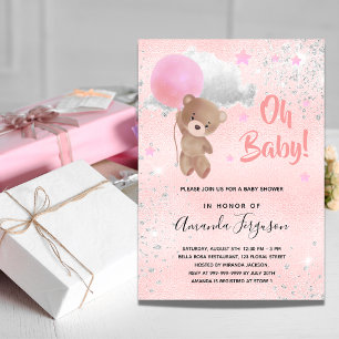 Bebé ducha oso de peluche chica invitación de plat