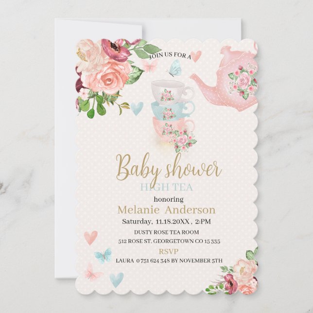 Bebé ducha té alto Invitación (Anverso)
