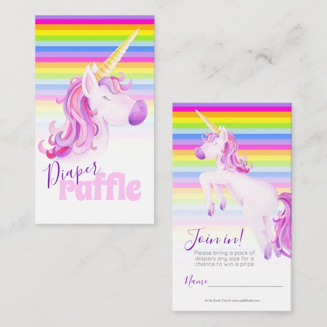 Bebé ducha unicornio tarjetas de raffre de pañales (Anverso / Reverso)