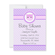 Bebé dulce Hippo Bebé morado Invitaciones a la duc