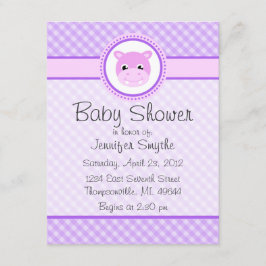 Bebé dulce Hippo Bebé morado Invitaciones a la duc