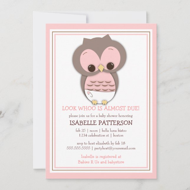 Bebé dulce Lechuza es una invitación Chica a Baby  (Anverso)