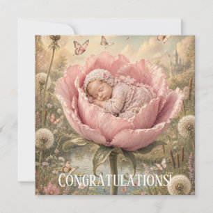Bebé durmiendo en flor rosa Felicidades