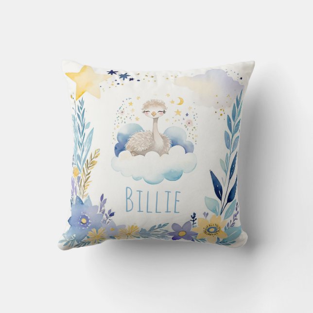 Bebé durmiendo Ostrich Boho Nombre Almohada de Nur (Reverso)