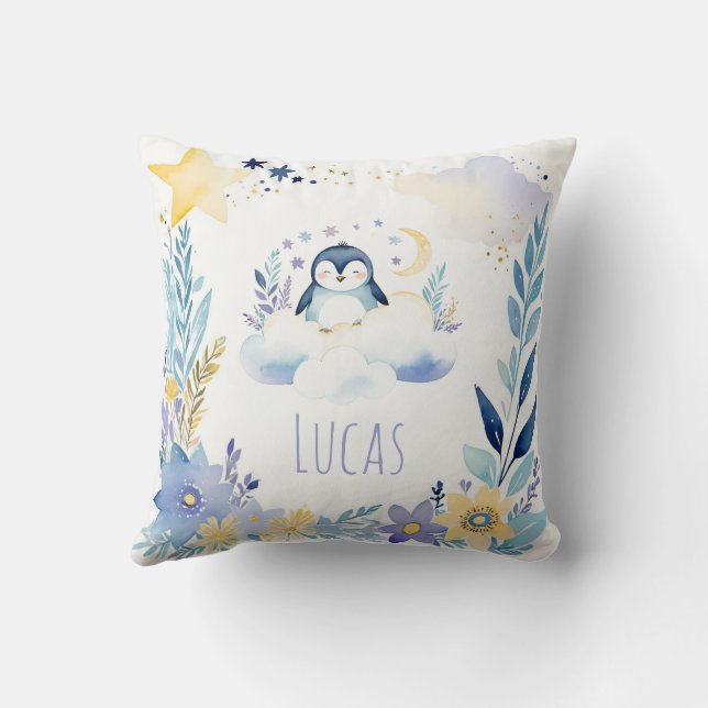 Bebé durmiendo pingüino boho nombre almohada de gu (Reverso)