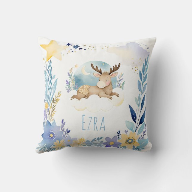 Bebé durmiente Moose Boho Nombre Almohada de Nurse (Reverso)